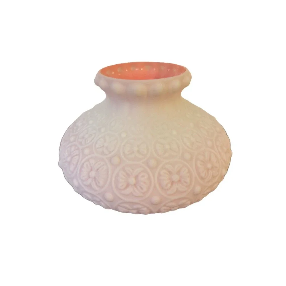 Case Glass Embossed Floral Daisy Dot Pink Inside Satin Kerosene Oil Lamp Shade